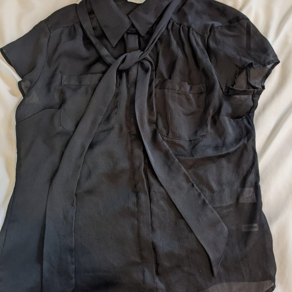 New York & Company Black Blouse with tie
